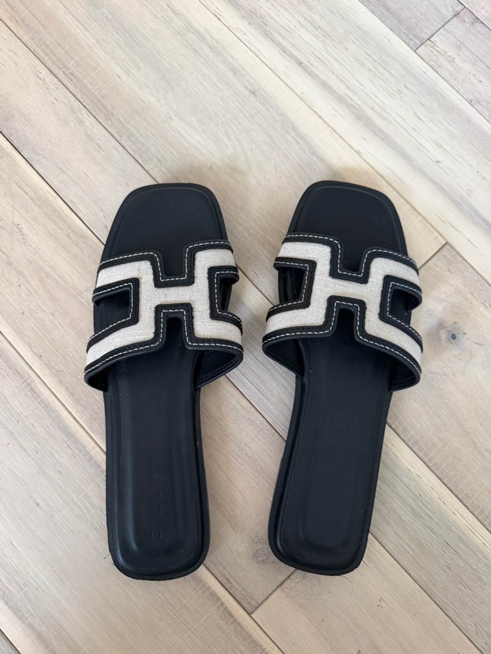 Billini Black Slides with Cream Trim Women's Slide Sandals